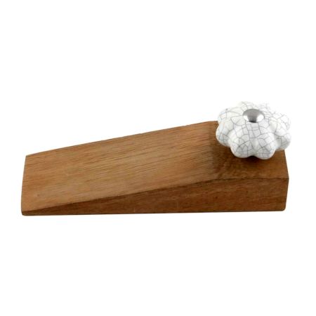 White Crackle Ceramic Melon Wooden Door Stopper